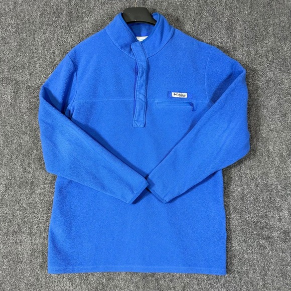 Columbia PFG Fleece Pullover Jacket Mens Large Blue Quarter Snap Zip Pocket - Picture 2 of 11